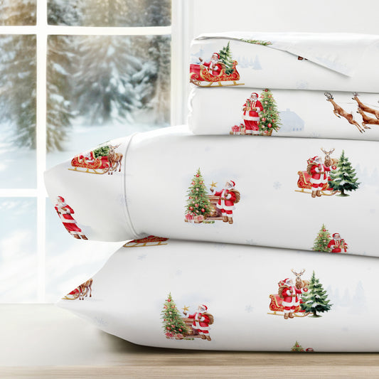 Nostalgic Santa 4-Piece Patterned Sheet Set