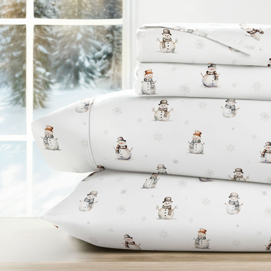 Vintage Snowman 4-Piece Patterned Sheet Set