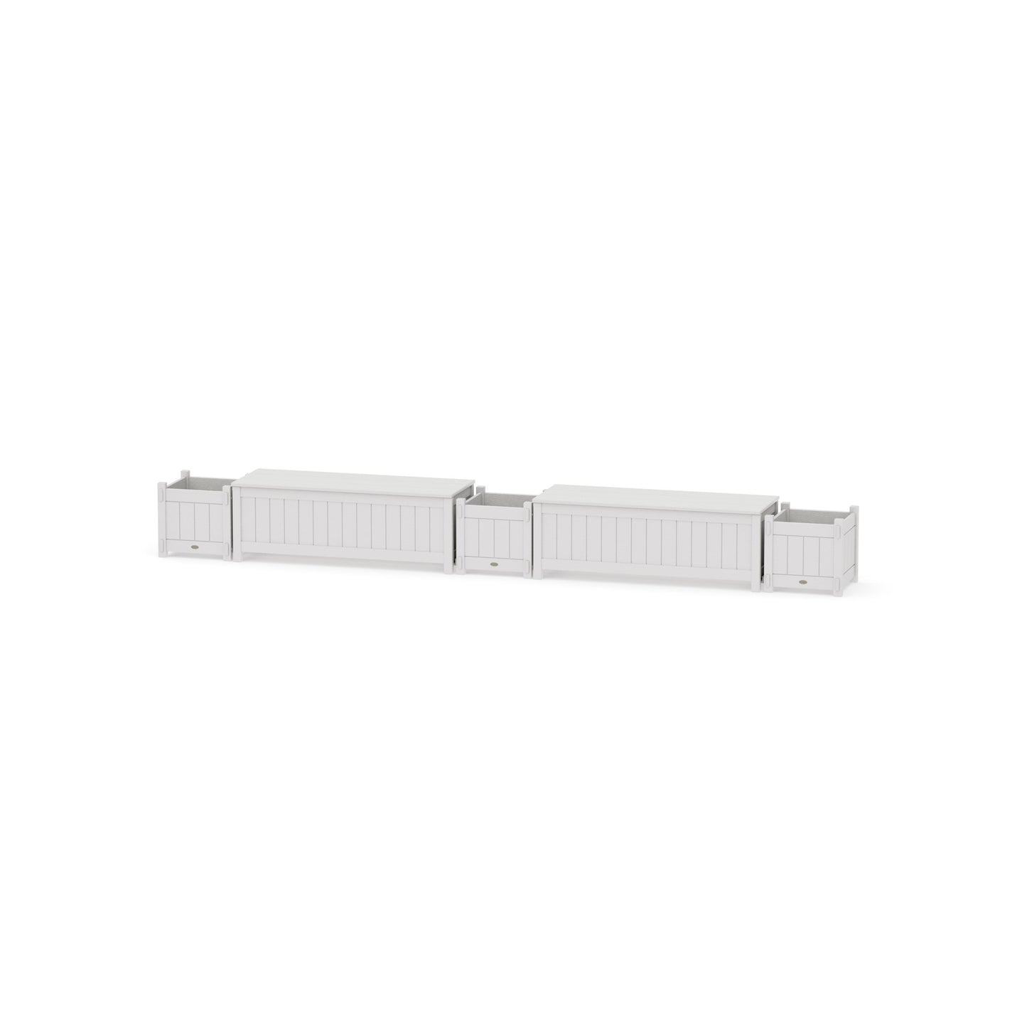 POLYWOOD 48" Vineyard Straight Double Planter Storage Bench Set — Vintage White