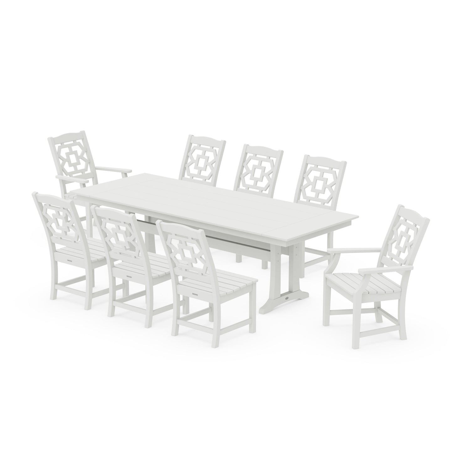 POLYWOOD Chinoiserie 9-Piece Farmhouse Dining Set with Trestle Legs — Vintage White