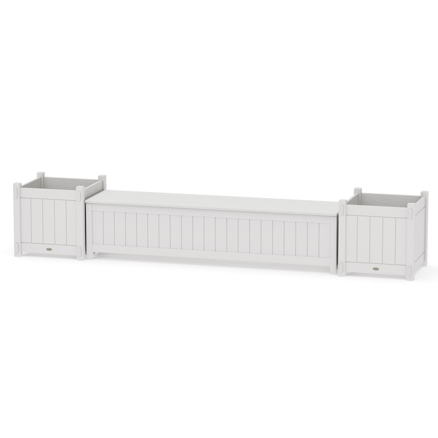 POLYWOOD 72" Vineyard Straight Planter Storage Bench Set- Large — Vintage White