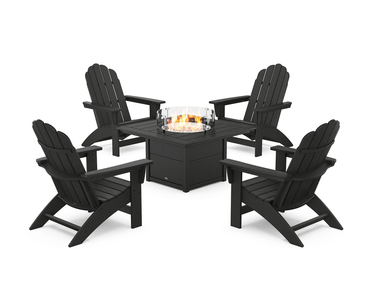 POLYWOOD 5-Piece Vineyard Grand Adirondack Conversation Set with Fire Pit Table — Black