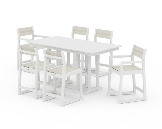 POLYWOOD EDGE Sling 7-Piece Farmhouse Counter Set — White / Parchment Sling