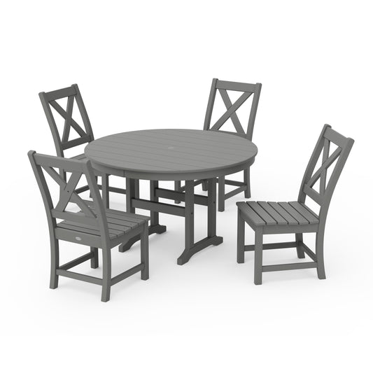 POLYWOOD Braxton Side Chair 5-Piece Round Dining Set — Slate Grey