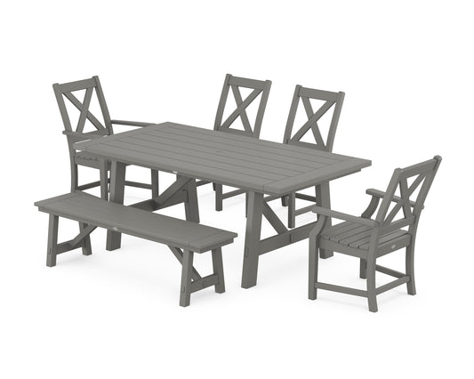 POLYWOOD Braxton 6-Piece Rustic Farmhouse Dining Set With Trestle Legs — Slate Grey