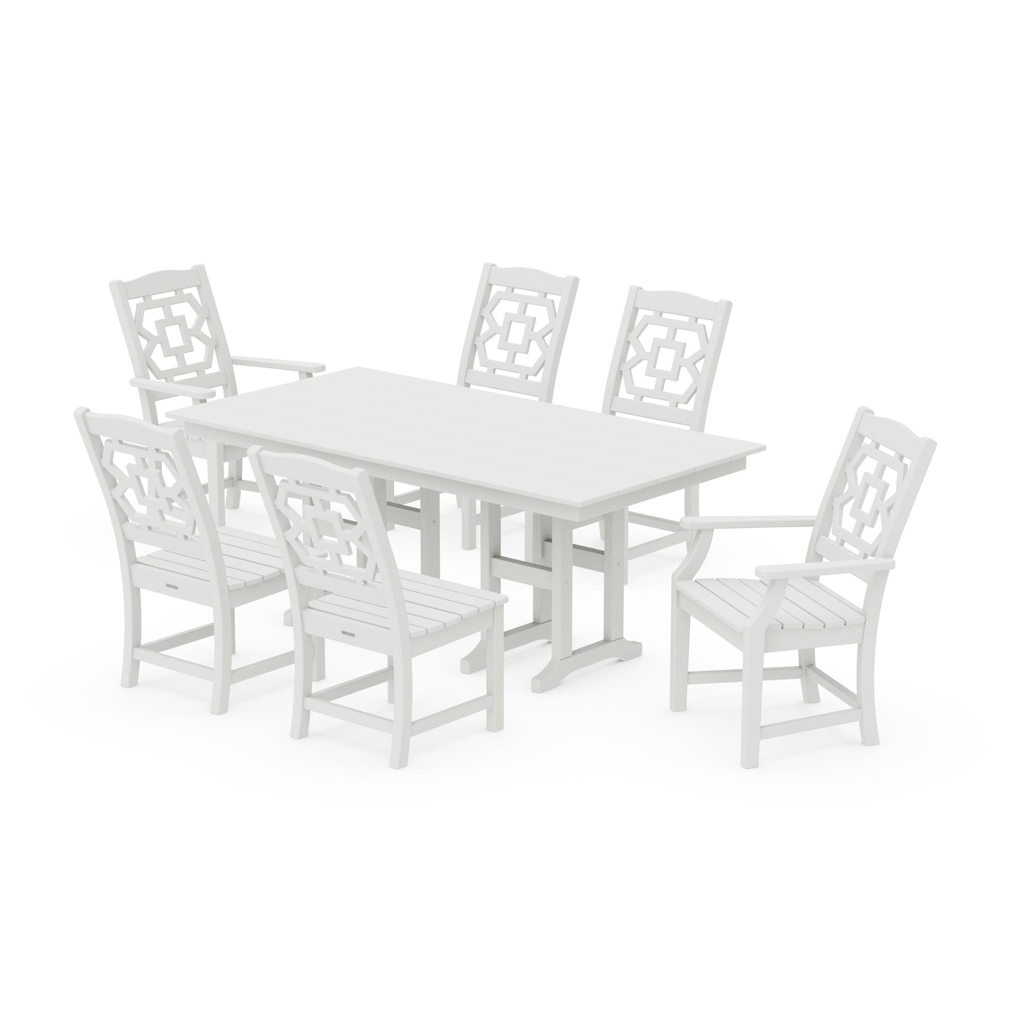 POLYWOOD Chinoiserie 7-Piece Farmhouse Dining Set — Vintage White