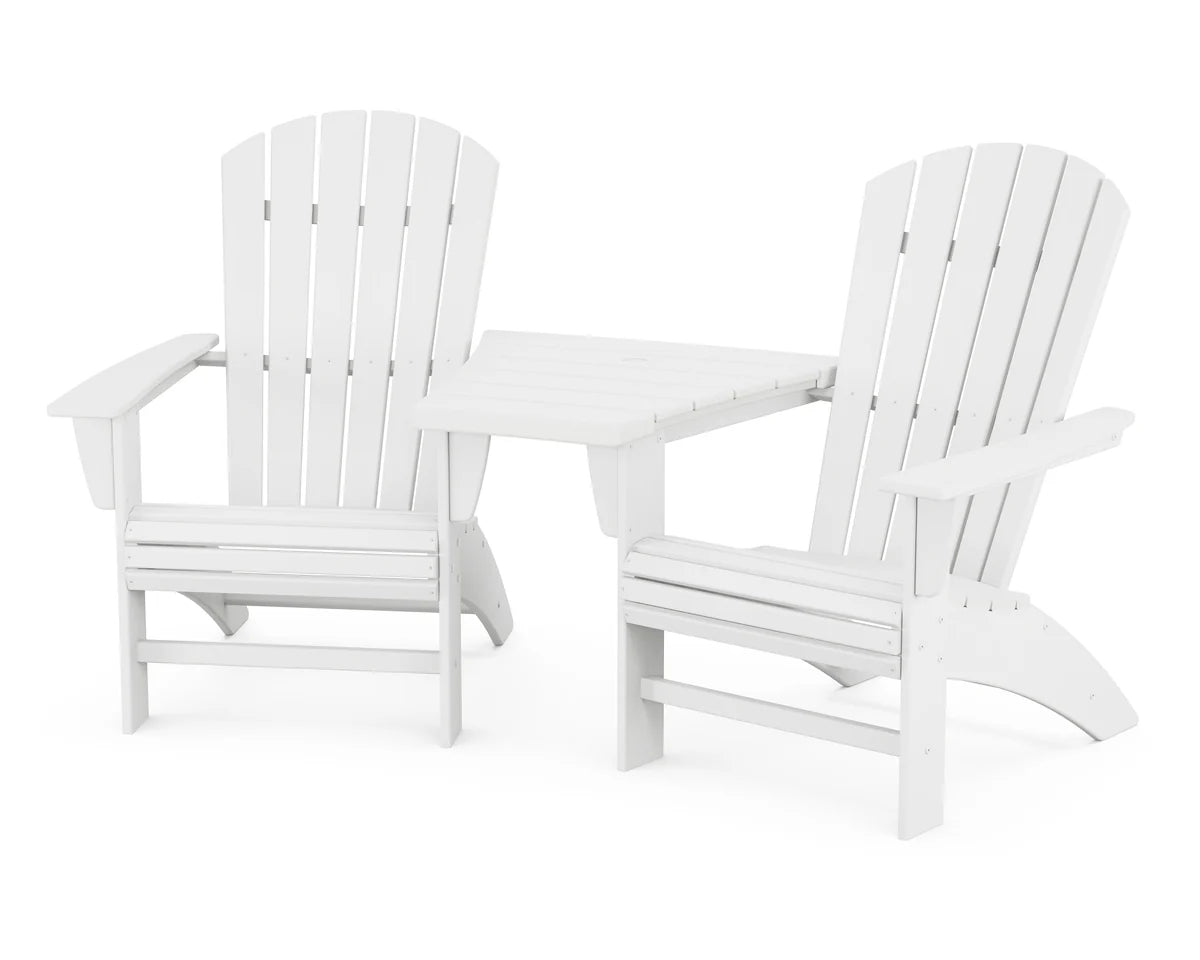 POLYWOOD Nautical 3-Piece Curveback Adirondack Set with Angled Connecting Table FREE SHIPPING