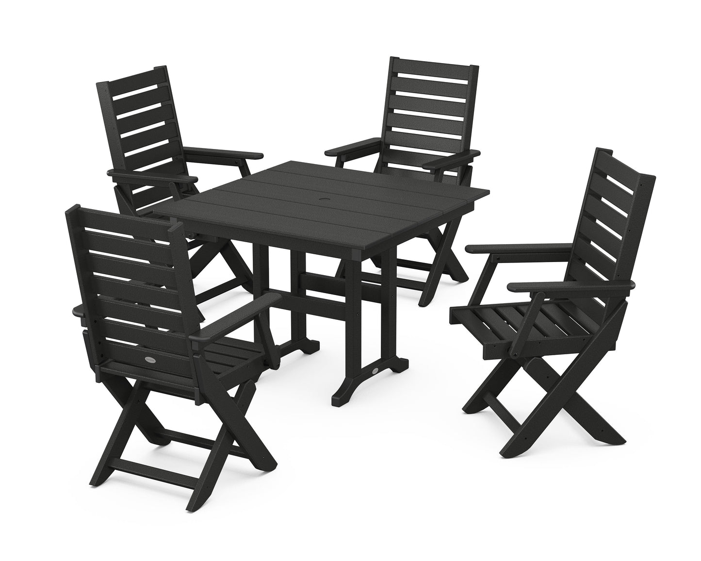 POLYWOOD Captain Folding Chair 5-Piece Farmhouse Dining Set — Black