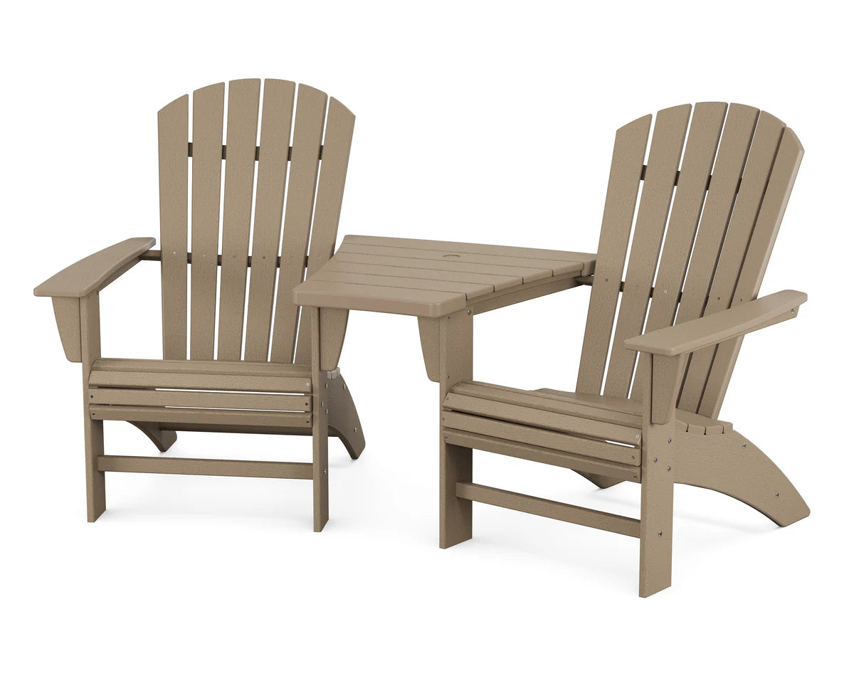POLYWOOD Nautical 3-Piece Curveback Adirondack Set with Angled Connecting Table FREE SHIPPING