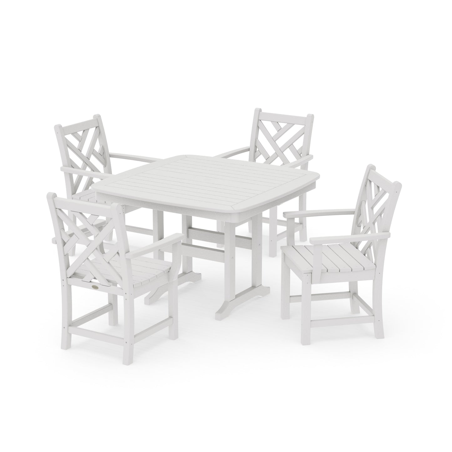 POLYWOOD Chippendale 5-Piece Dining Set with Trestle Legs — Vintage White