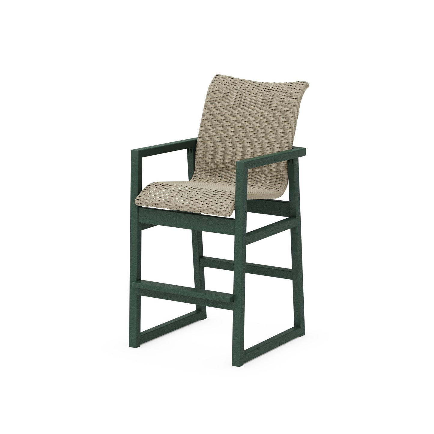 POLYWOOD EDGE Woven Bar Arm Chair — Green / Dune Grass