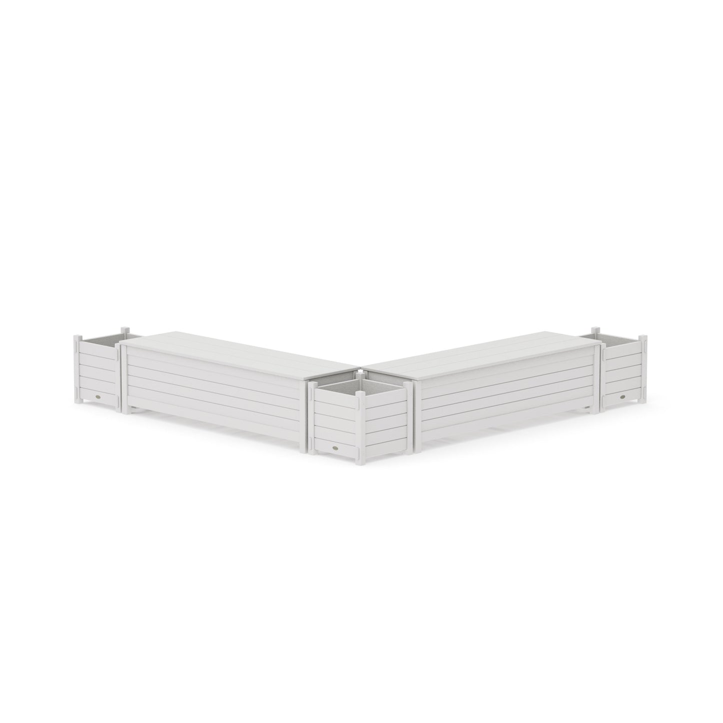 POLYWOOD 60" Nautical L- Shaped Planter Storage Bench Corner Set — Vintage White