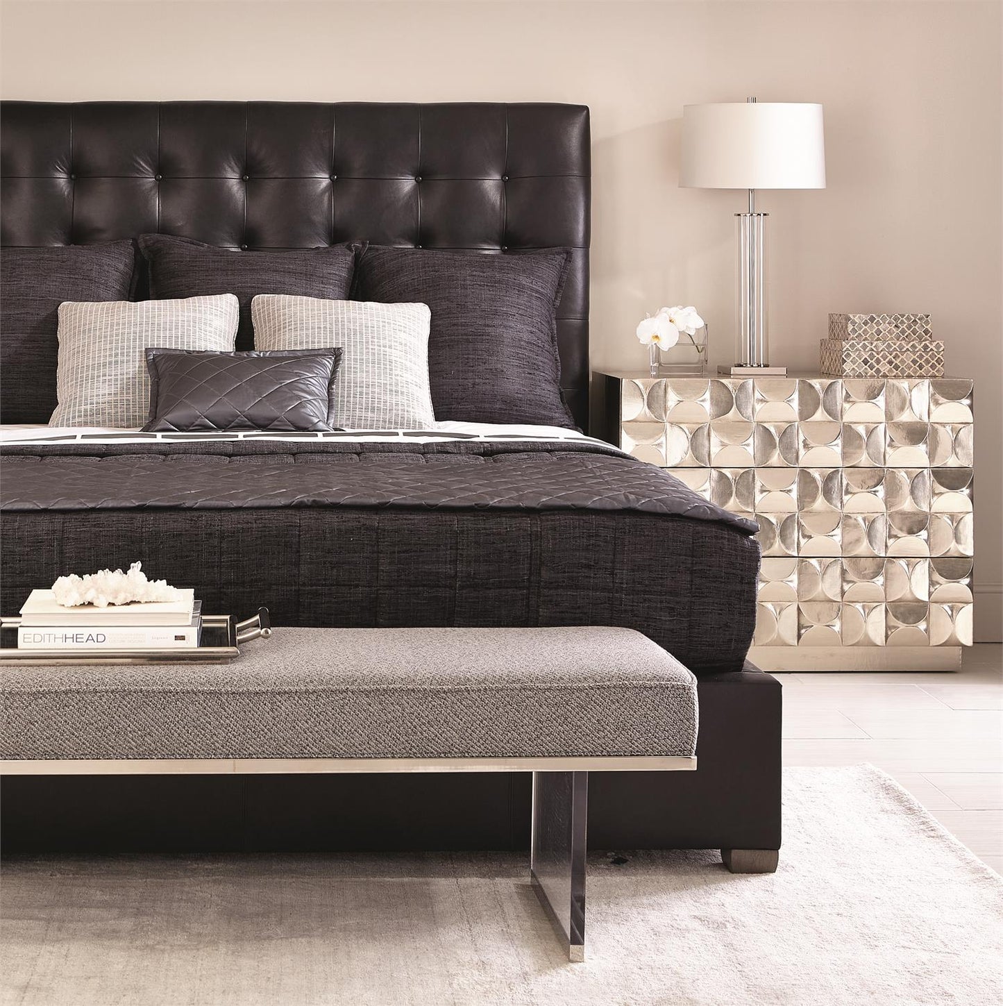 Bernhardt Avery Leather Panel Bed King (66" H) — K1476
