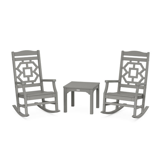 POLYWOOD Chinoiserie 3-Piece Rocking Chair Set — Slate Grey