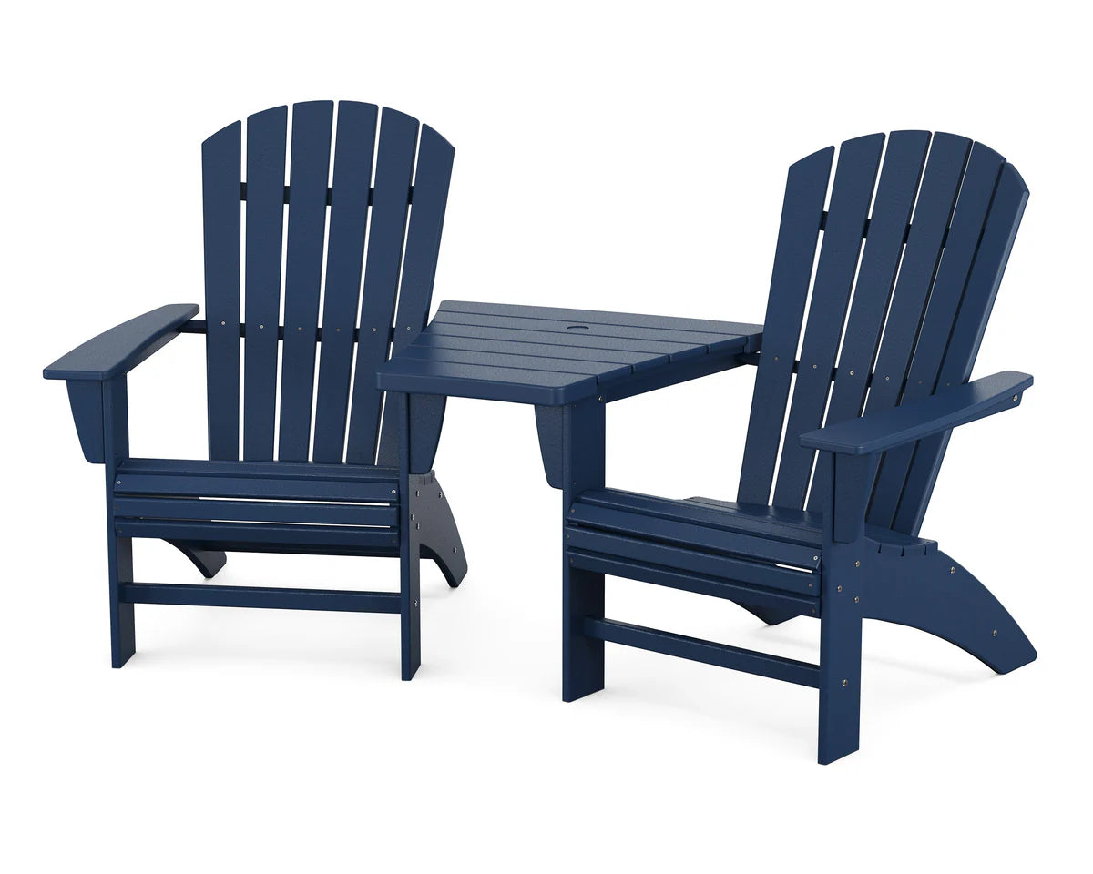 POLYWOOD Nautical 3-Piece Curveback Adirondack Set with Angled Connecting Table FREE SHIPPING