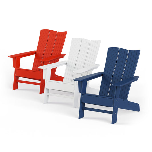 POLYWOOD 3-Piece All-American Adirondack Set — Navy / Sunset Red / White