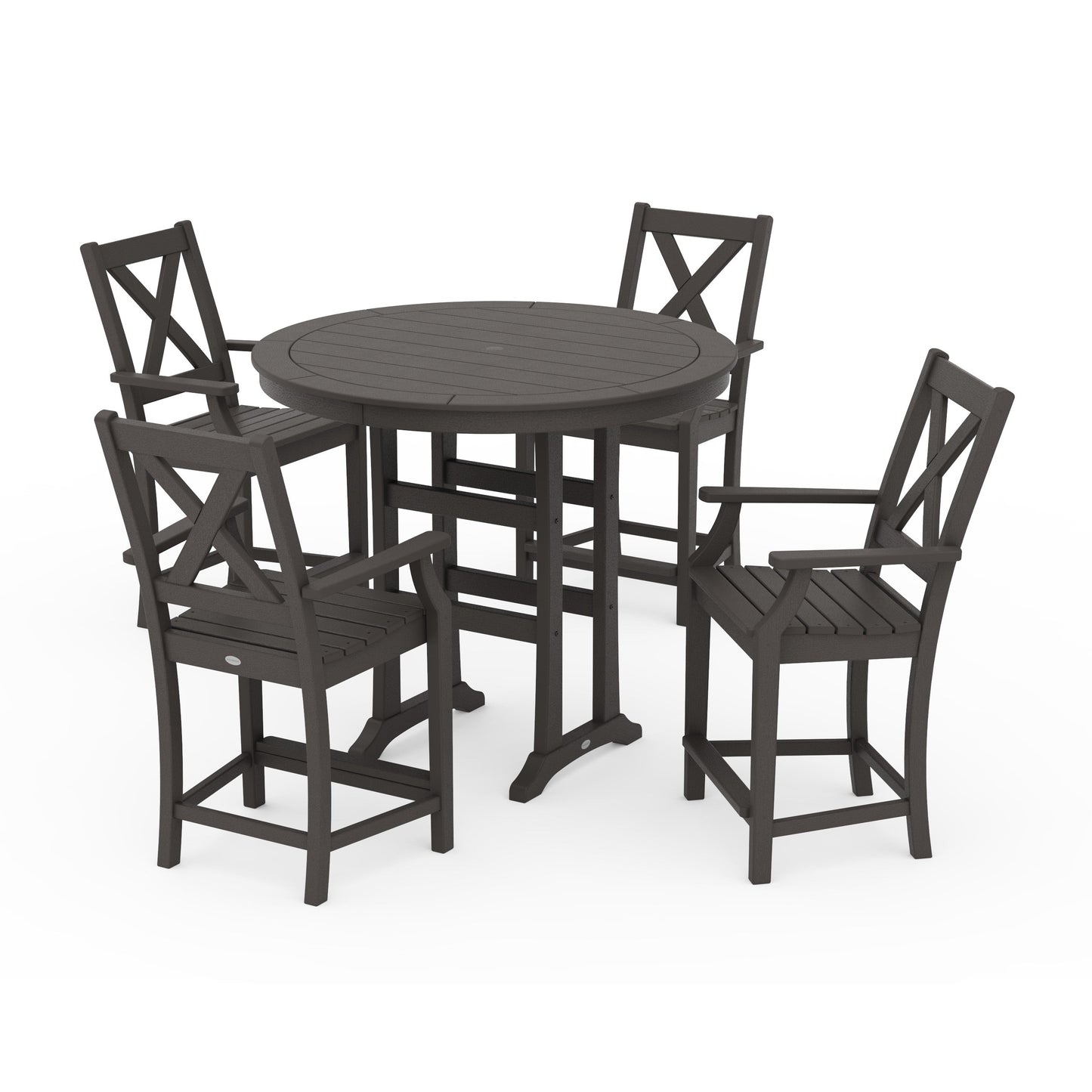 POLYWOOD Braxton 5-Piece Nautical Trestle Arm Chair Counter Set — Vintage Coffee