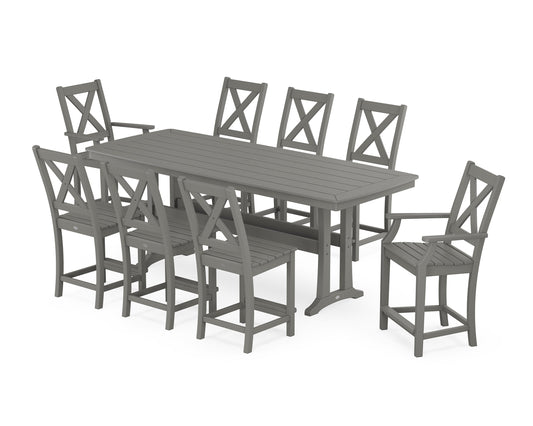 POLYWOOD Braxton 9-Piece Counter Set with Trestle Legs — Slate Grey