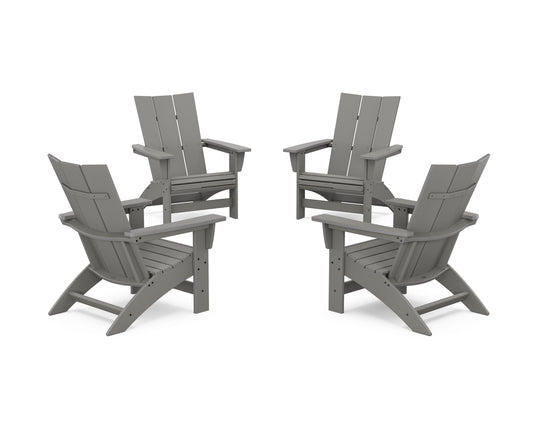 POLYWOOD 4-Piece Modern Grand Adirondack Chair Conversation Set — Slate Grey