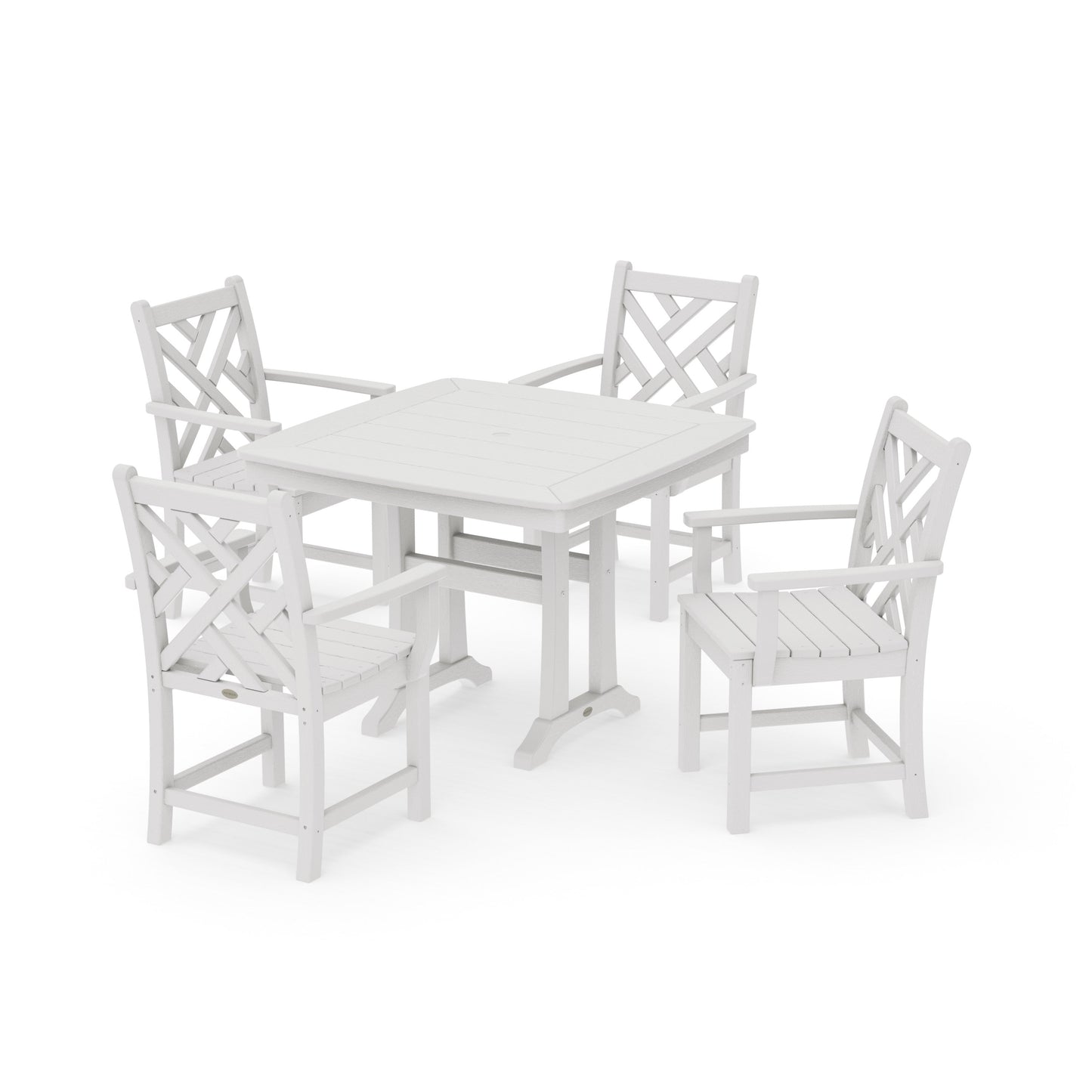 POLYWOOD Chippendale 5-Piece Dining Set with Trestle Legs — Vintage White