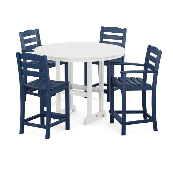 POLYWOOD La Casa Café 5-Piece Round Farmhouse Counter Dining Set/2 Counter Side Chairs + 2 Counter Arm Chairs + Round Counter Table FREE SHIPPING