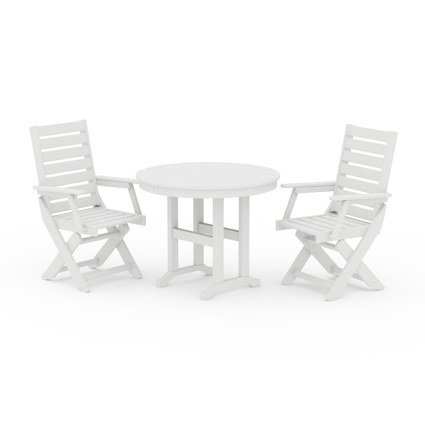 POLYWOOD Captain Folding Chair 3-Piece Round Dining Set — White
