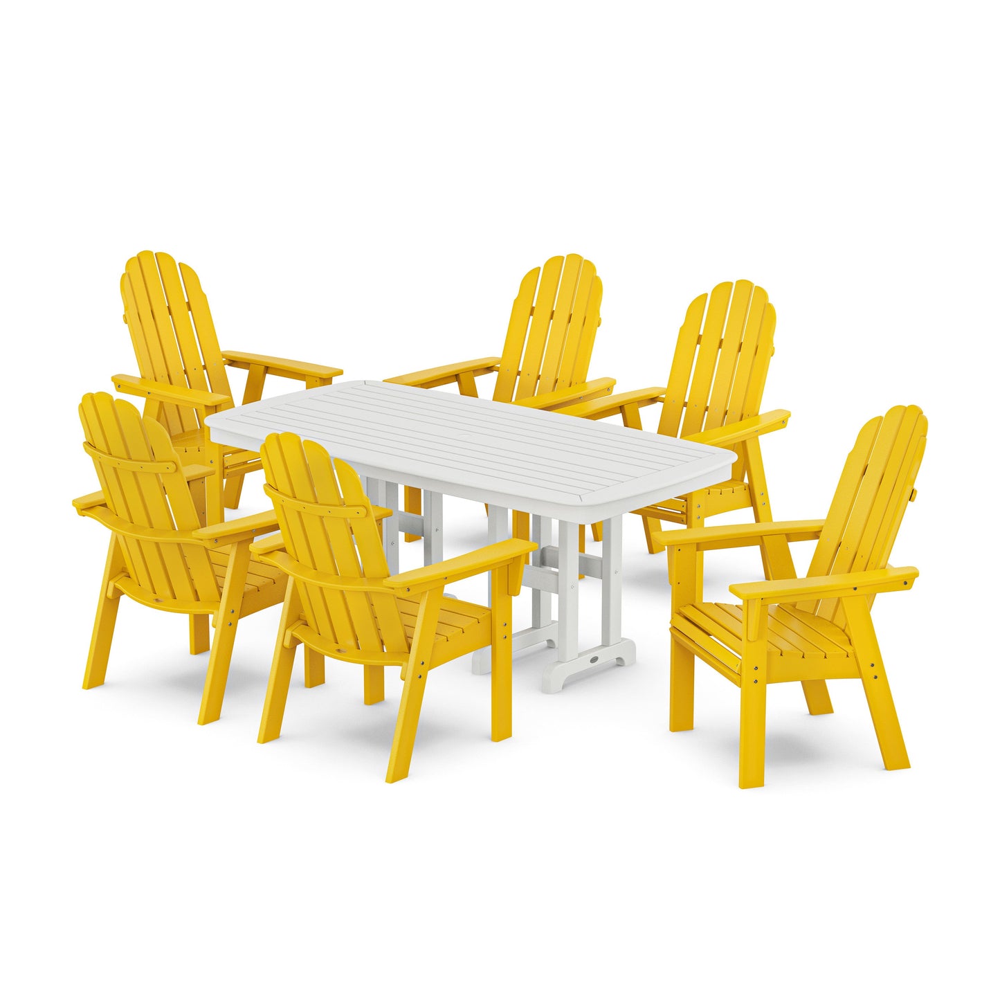 POLYWOOD Vineyard Curveback Adirondack Chair 7-Piece Dining Set — Lemon / White