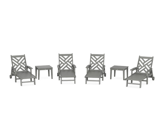 POLYWOOD Chippendale 6-Piece Chaise Set with Arms and Wheels — Slate Grey