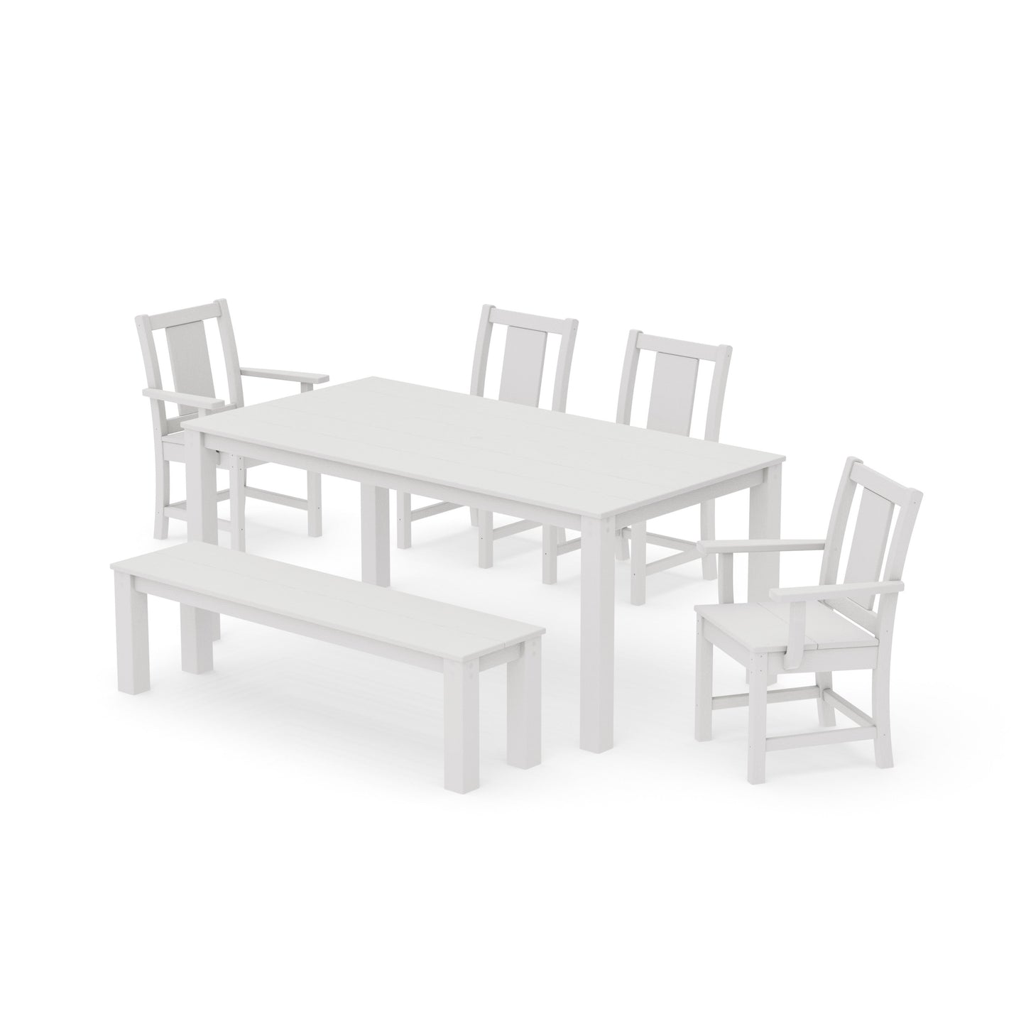 POLYWOOD Prairie 6-Piece Parsons Dining Set with Bench — Vintage White