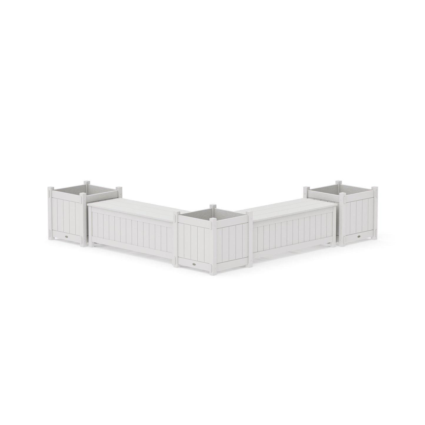 POLYWOOD 48" Vineyard L- Shaped Planter Storage Bench Corner Set- Large — Vintage White