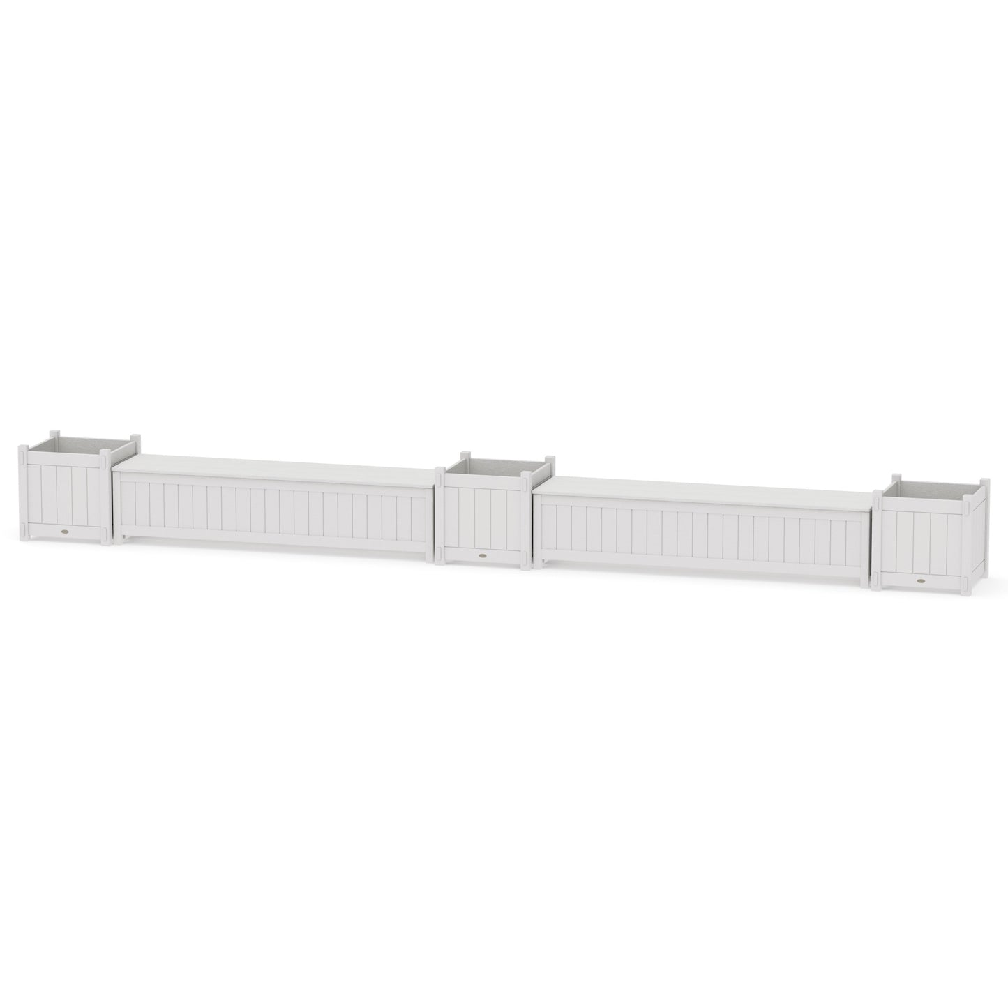 POLYWOOD 72" Vineyard Straight Double Planter Storage Bench Set- Large — Vintage White
