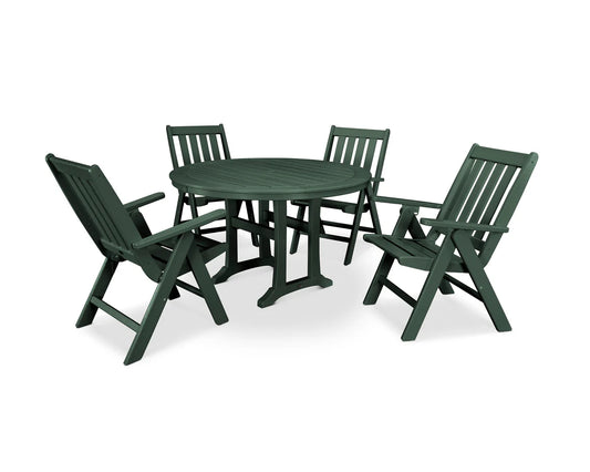 POLYWOOD - Vineyard Folding Chair 5-Piece Round Dining Set with Trestle Legs - FREE SHIPPING