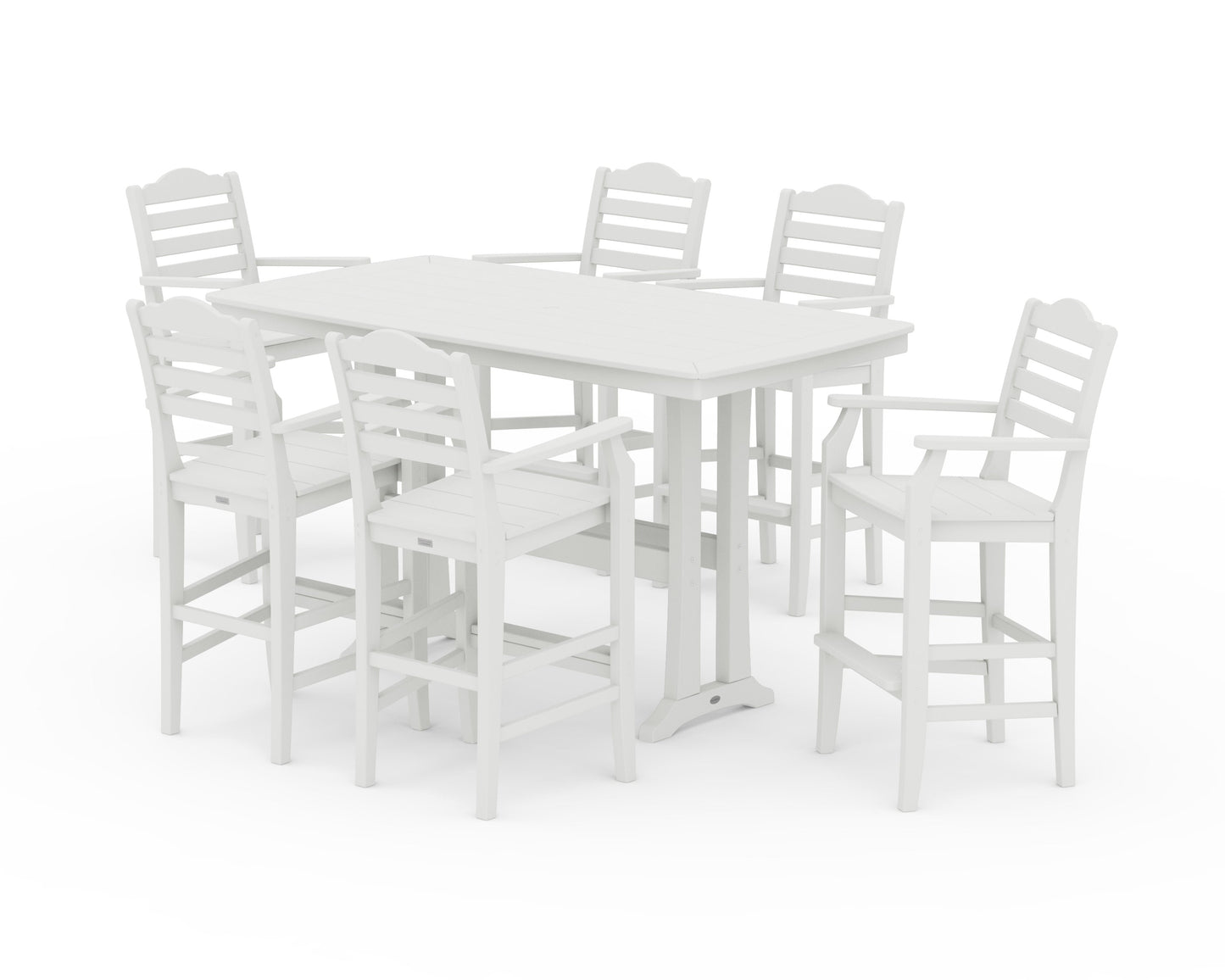 POLYWOOD Savannah Arm Chair 7-Piece Bar Set with Trestle Legs — Vintage White