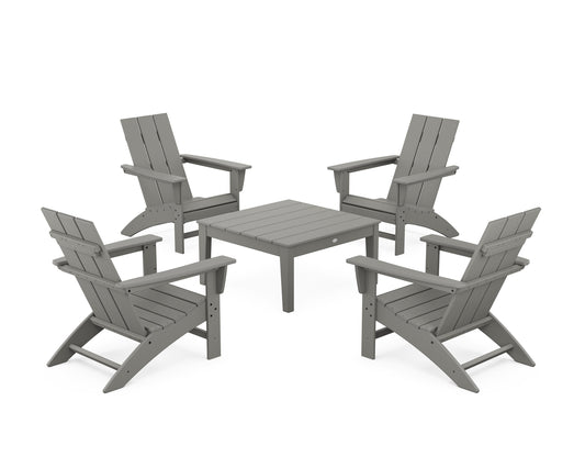 POLYWOOD 5-Piece Modern Adirondack Chair Conversation Set with 36" Conversation Table — Slate Grey