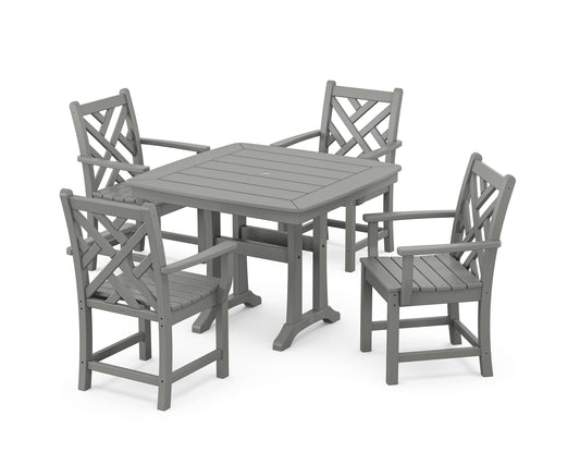 POLYWOOD Chippendale 5-Piece Dining Set with Trestle Legs — Slate Grey