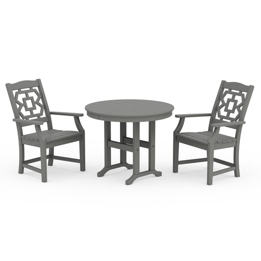 POLYWOOD Chinoiserie 3-Piece Farmhouse Dining Set — Slate Grey