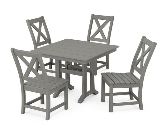 POLYWOOD Braxton Side Chair 5-Piece Farmhouse Dining Set With Trestle Legs — Slate Grey