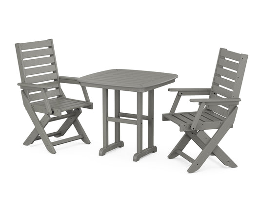 POLYWOOD Captain Folding Chair 3-Piece Dining Set — Slate Grey