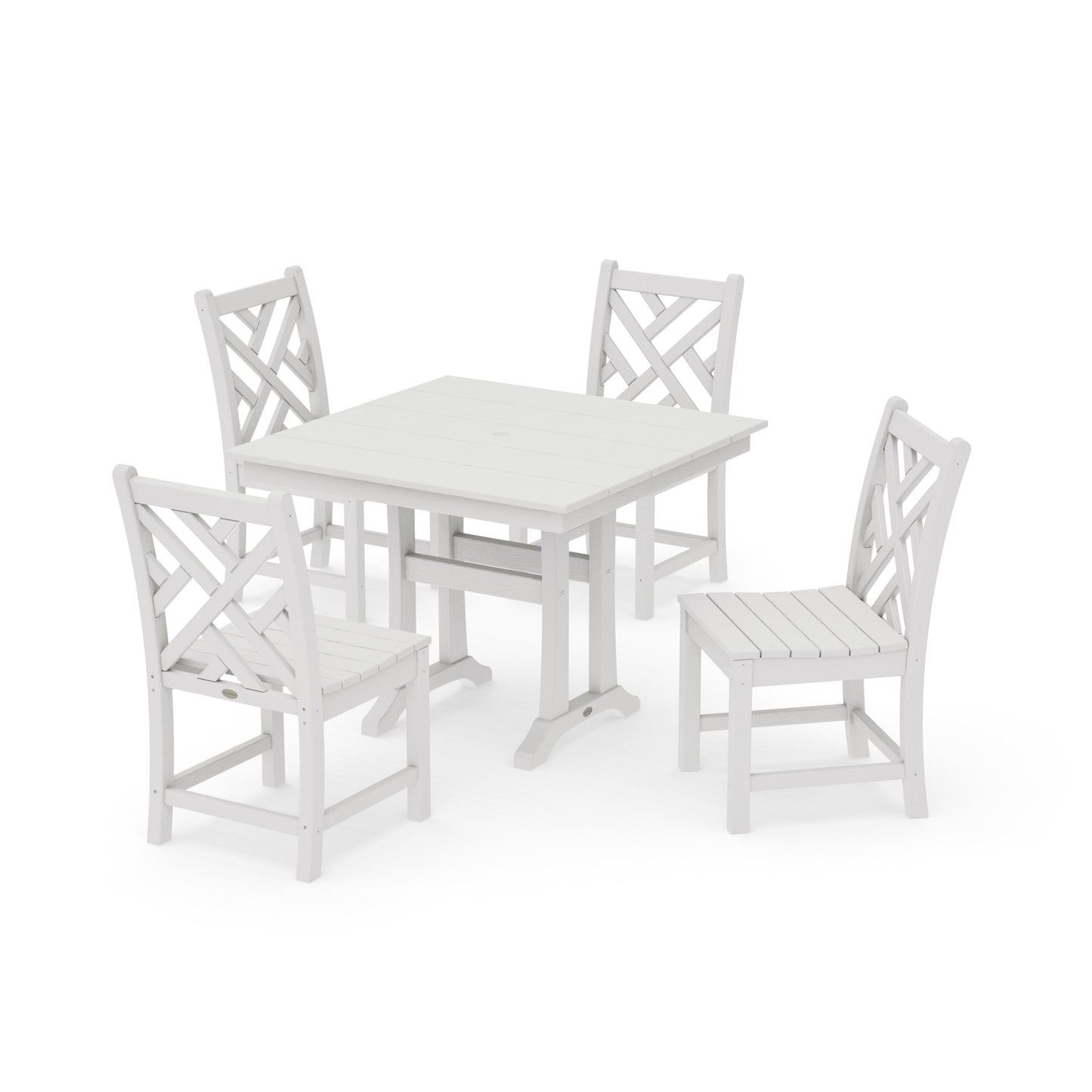 POLYWOOD Chippendale 5-Piece Farmhouse Trestle Side Chair Dining Set — Vintage White