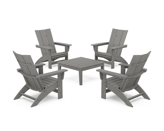 POLYWOOD 5-Piece Modern Grand Adirondack Chair Conversation Group — Slate Grey