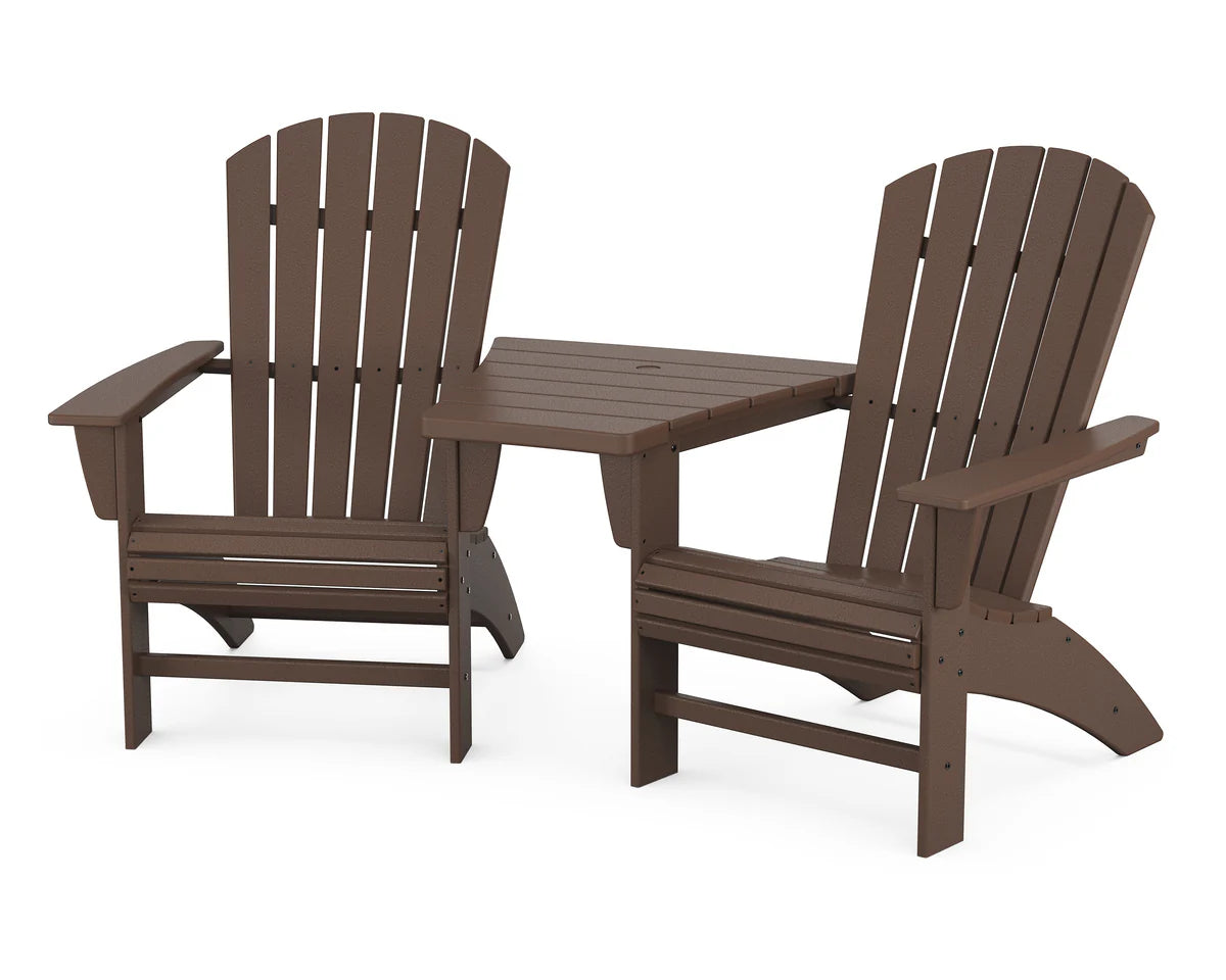 POLYWOOD Nautical 3-Piece Curveback Adirondack Set with Angled Connecting Table FREE SHIPPING