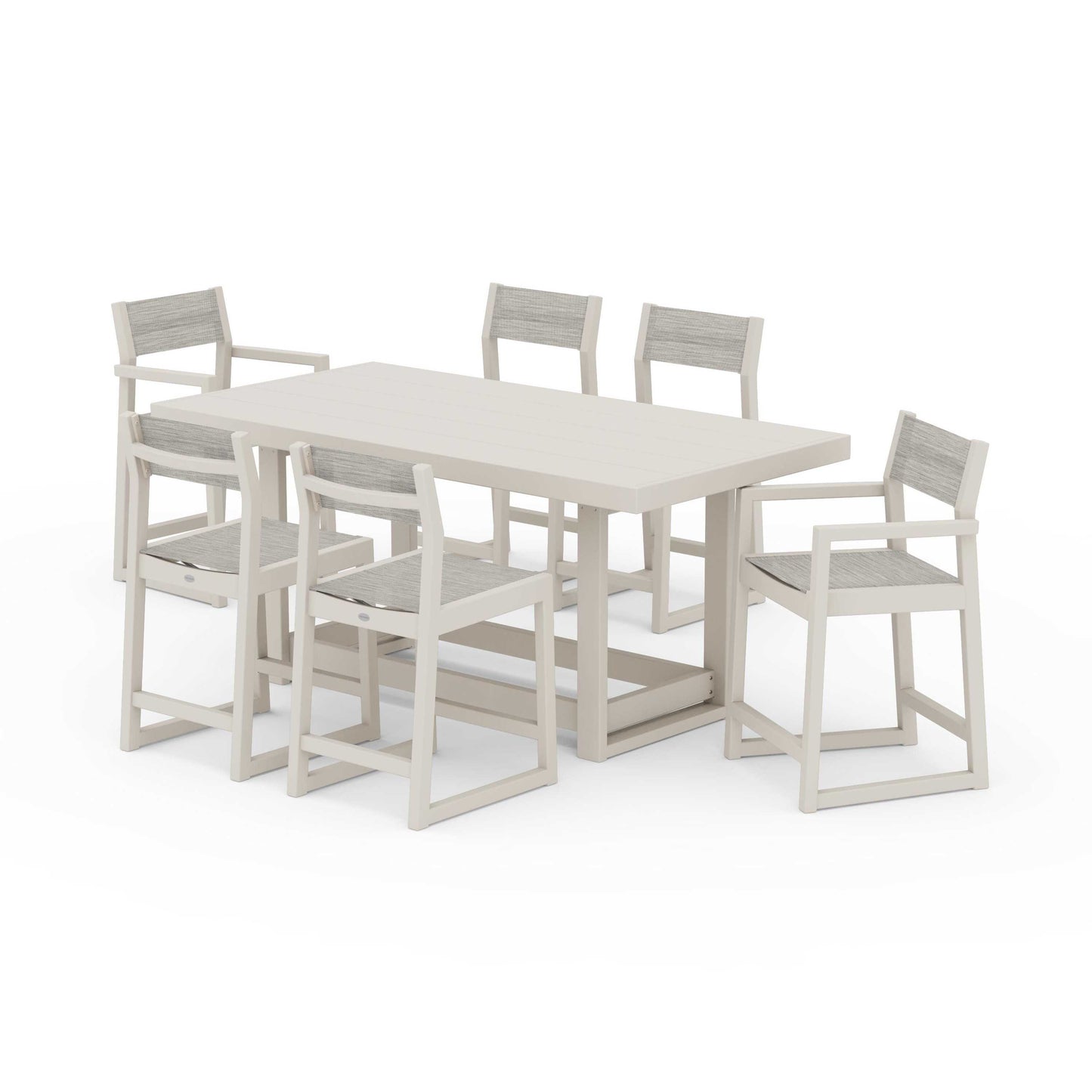 POLYWOOD EDGE Sling 7-Piece Counter Table Set — Sand / Birch Sling