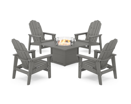 POLYWOOD 5-Piece Vineyard Grand Upright Adirondack Conversation Set with Fire Pit Table — Slate Grey