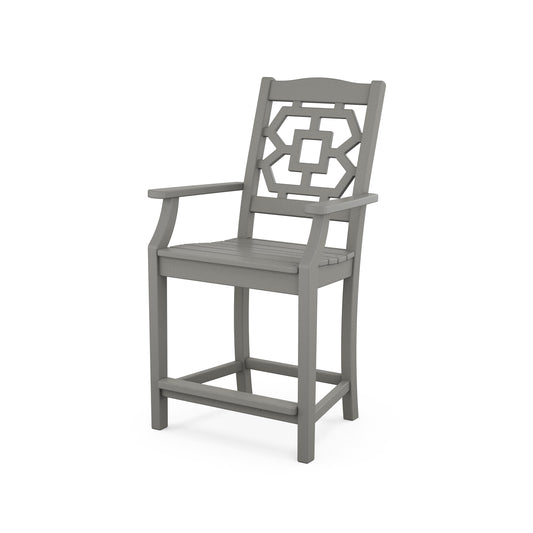 POLYWOOD Chinoiserie Counter Arm Chair — Slate Grey