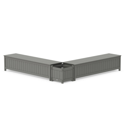 POLYWOOD 72" Vineyard L- Shaped Planter Storage Bench Set — Slate Grey