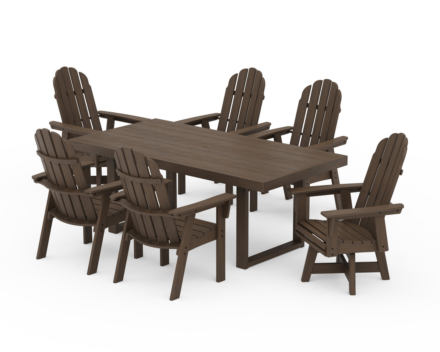 POLYWOOD Vineyard Curveback Adirondack Swivel Chair 7-Piece Dining Set — Kona
