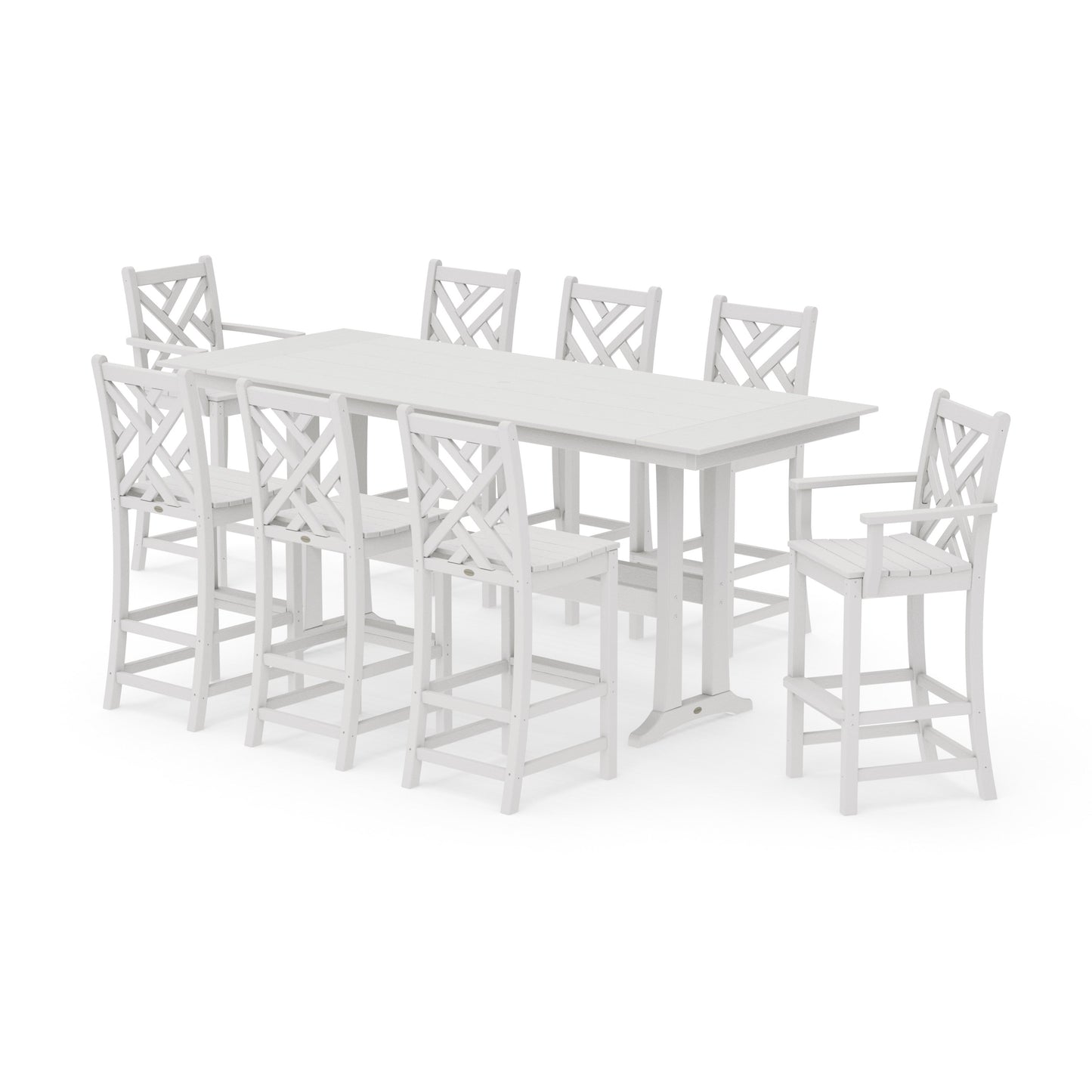 POLYWOOD Chippendale 9-Piece Farmhouse Bar Set with Trestle Legs — Vintage White