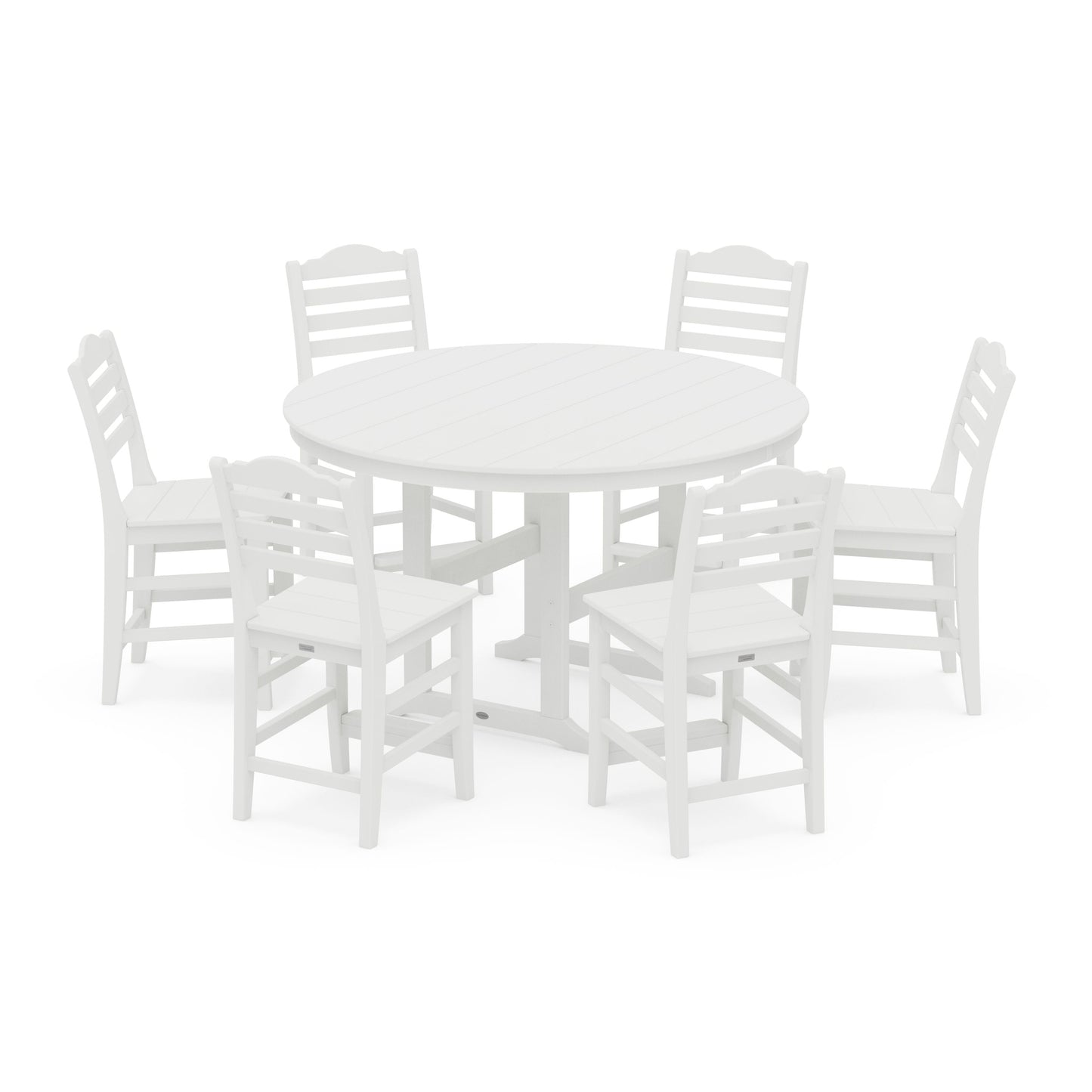 POLYWOOD Savannah 7-Piece Farmhouse Side Chair Round Counter Set — White