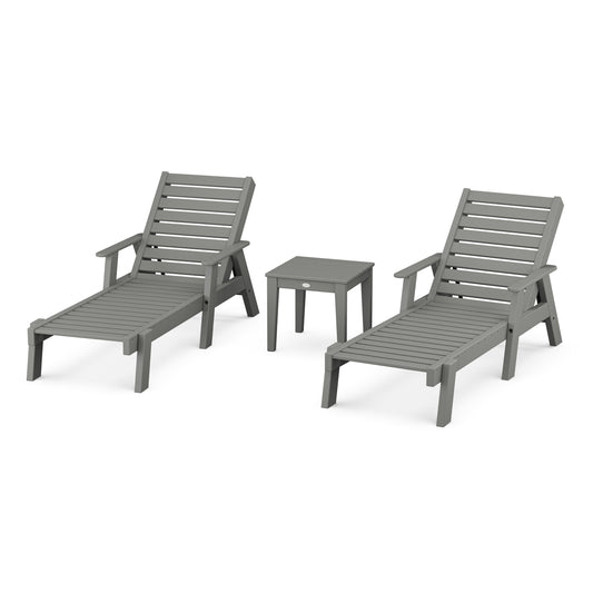 POLYWOOD Captain Chaise 3-Piece Set with Arms — Slate Grey