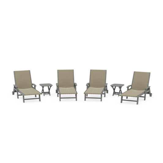 POLYWOOD 6- Piece Coastal Woven Chaise with Arms and Wheels Chaise Lounge Set — Slate Grey / Dune Grass